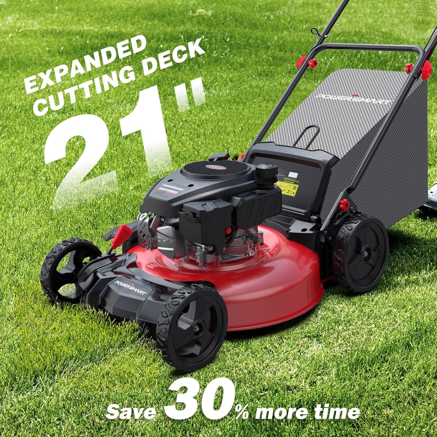 PowerSmart Lawn Mower Gas Powered, 21-Inch 144cc Engine 3-in-1 Walk-Behind Push Lawn Mower, Oil Included