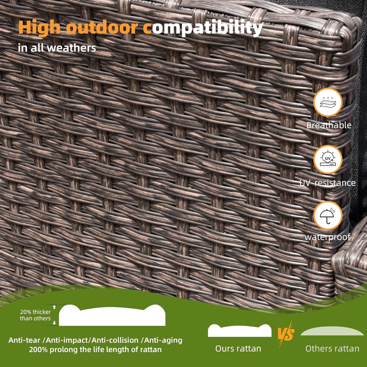 Outdoor Patio Sectional Sofa Set, 5-Piece Rattan Furniture, Patio Conversation Sets with Sofa, Ottomans for Seats 4, Light Grey