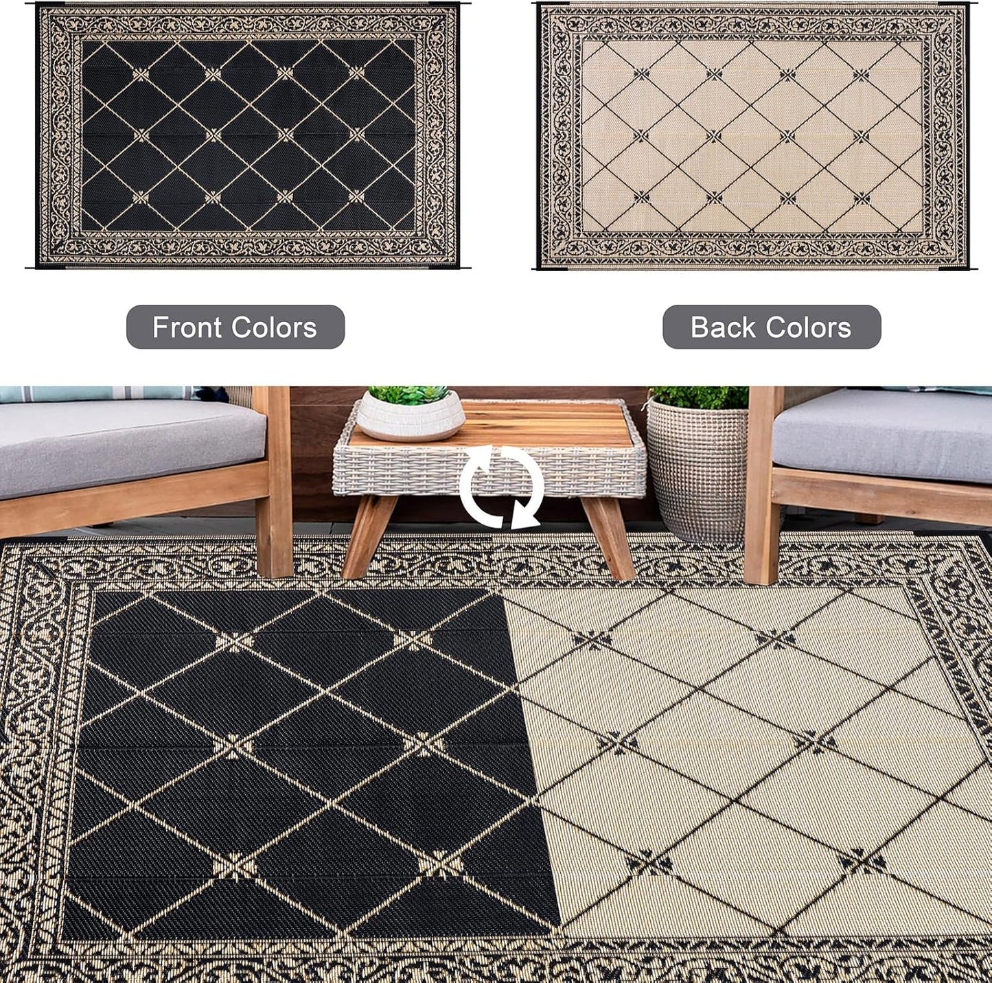 HiiARug Outdoor Rug for Patios Clearance 6'x9' Outdoor Plastic Straw Rug Waterproof Patio Camping Rug Reversible RV Mat Outdoor Area Rugs for Outdoors, RV, Backyard, Deck, Camping