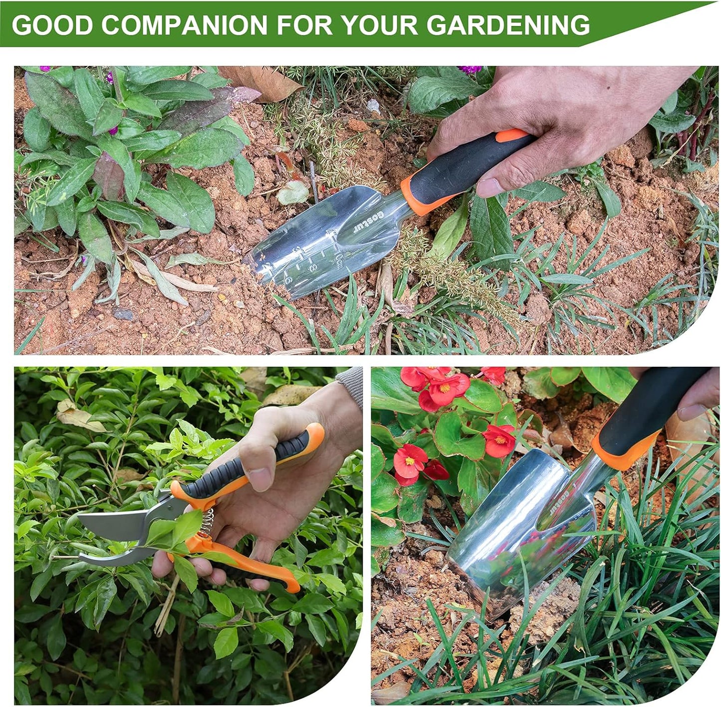 Garden Tool Set, 3PCS Sturdy Gardening Hand Tools Kit - Trowel/Shovel, Transplanter, Sharp Bypass Pruning Shears/Scissors/Clippers - Comfortable Handle - Ideal Gifts for Men & Women