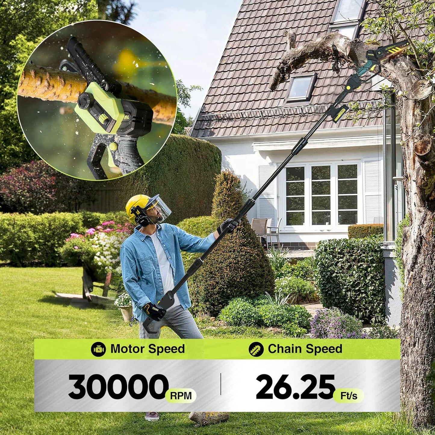 Saker Cordless Pole Saw and Mini Chainsaw,2-IN-1 Pole Chainsaw,Brushless Electric Pole Saw Battery Powered 6 Inch Chainsaw, 78.74 Inch Max Reach Tree Trimmer Pole Saw