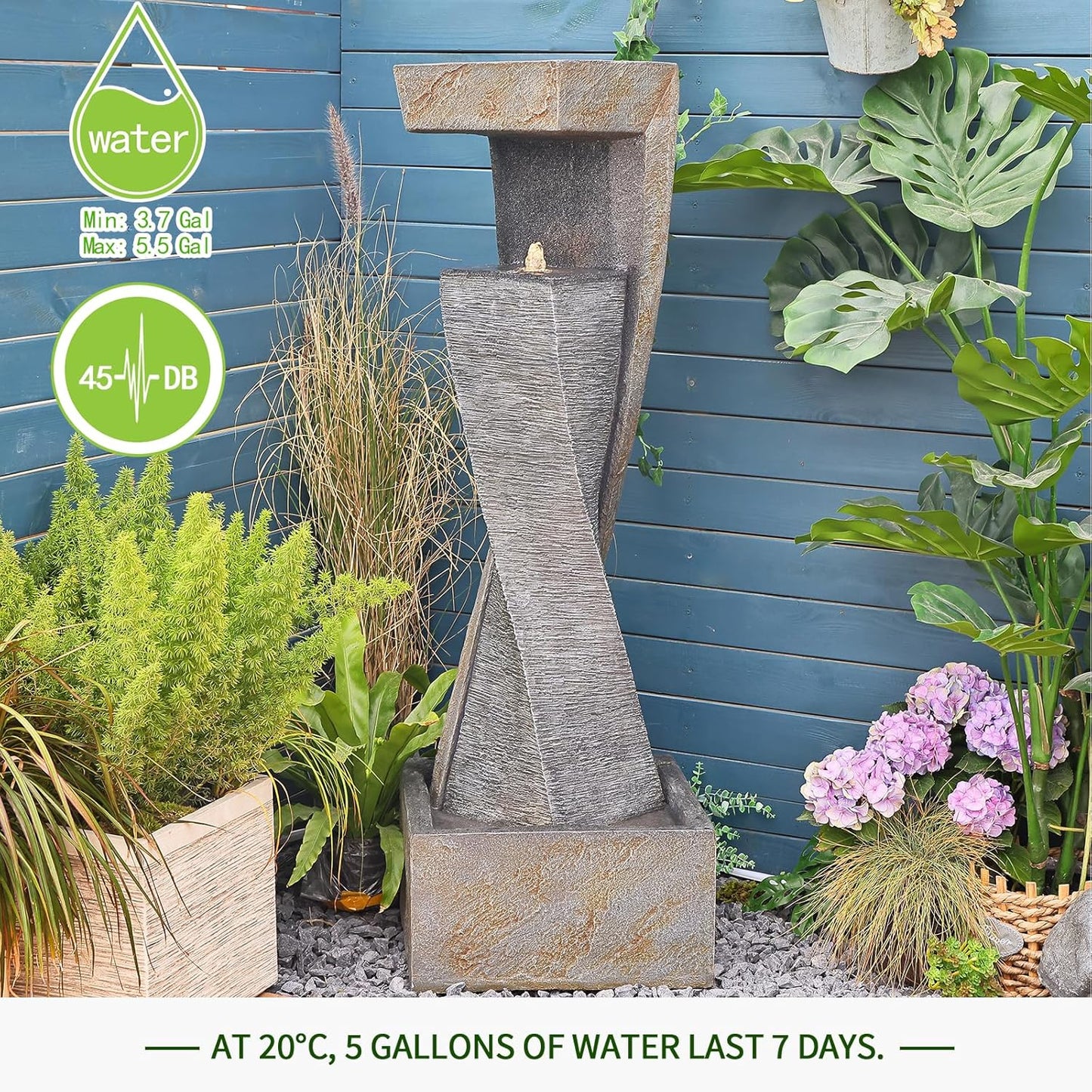 Garden Modern Outdoor Fountain, 47.2" Floor Standing Outdoor Water Fountains with Lights for Garden, Backyard, Patio, Porch, Deck and Home Art Decor