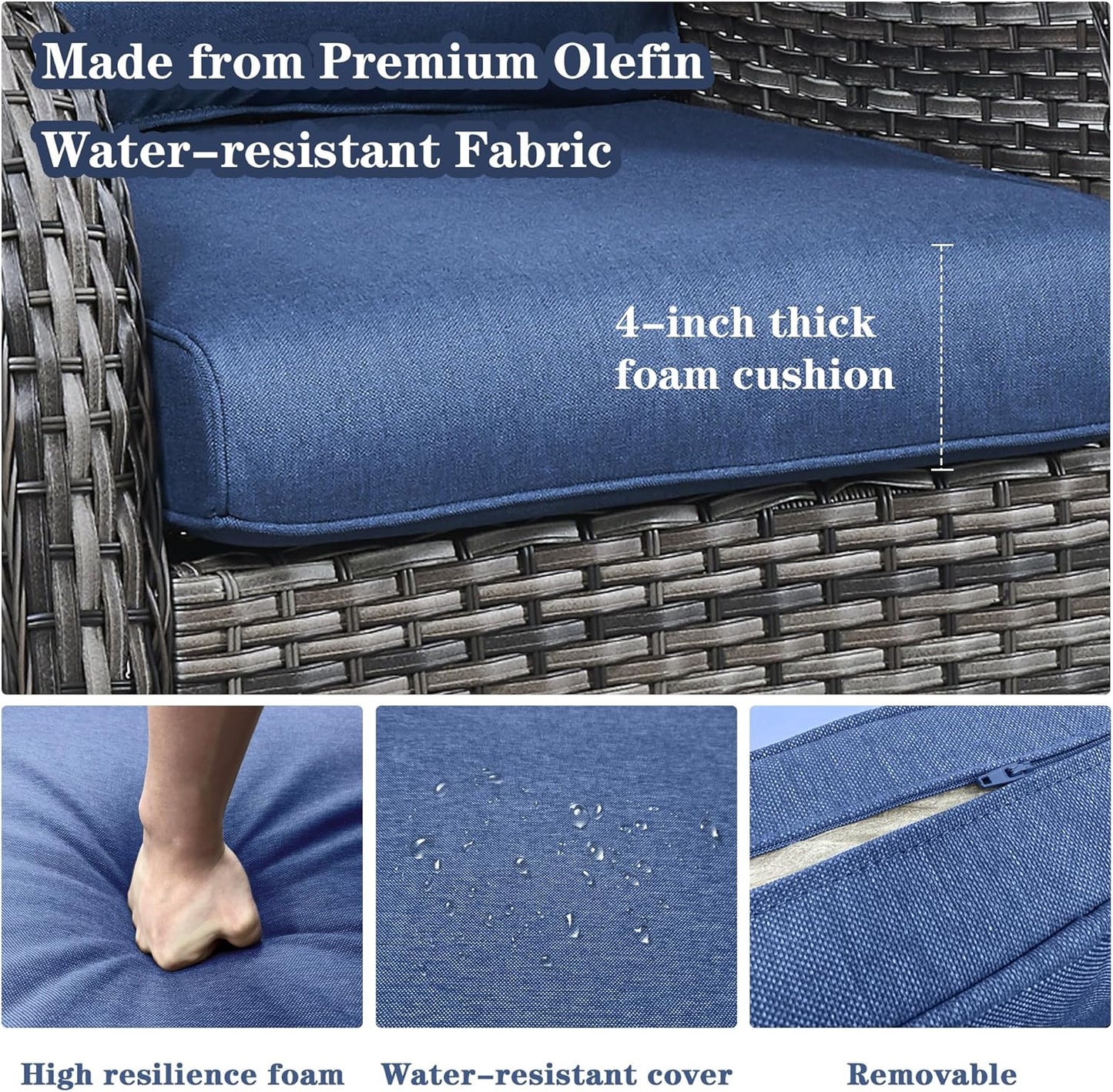 Patio Swivel Rocking Chairs - Outdoor Wicker Glider Swivel Rcoker, 3 Pieces Patio Wicker Furniture Sets for Porch Includes 2 Swivel Rocking Chair and 1 Side Table