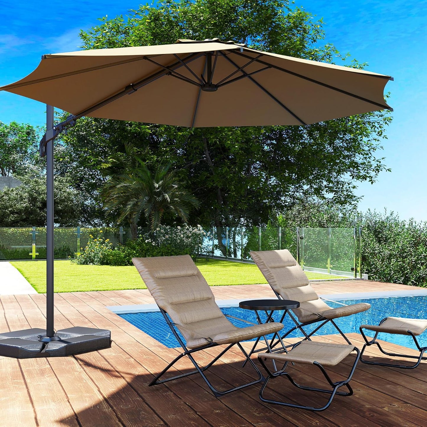 Abba Patio 10FT Vienna Offset Patio Umbrella Outdoor Cantilever Umbrella with 360° Rotation Design and Easy Tilt Adjustment UV 50+ Protection 8 Ribs for Backyard Garden Deck Pool Patio, Brown