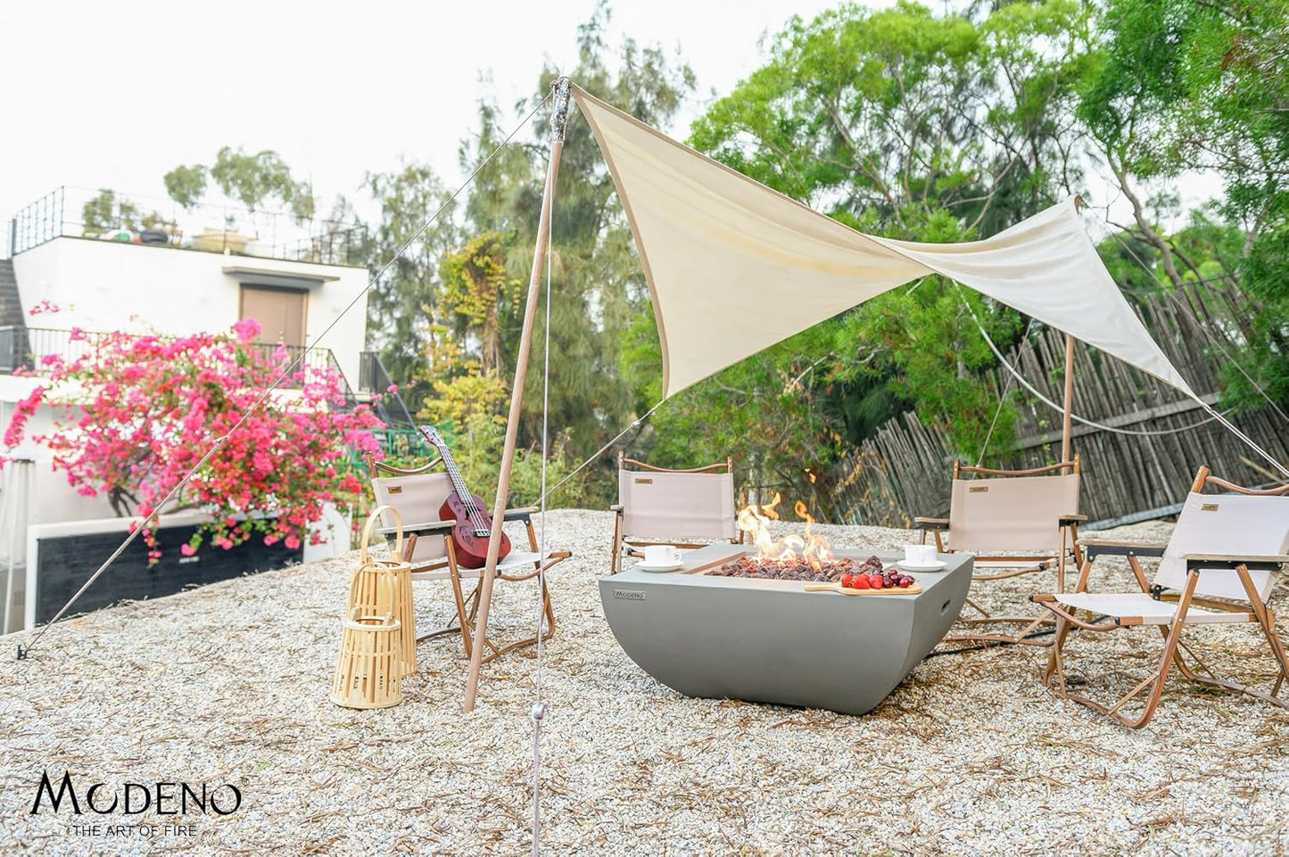 AMS Fireplace | Modeno | Westport | Firepit Table | Cover and Lava Rocks Included | (Fuel: Natural Gas - Light Gray)