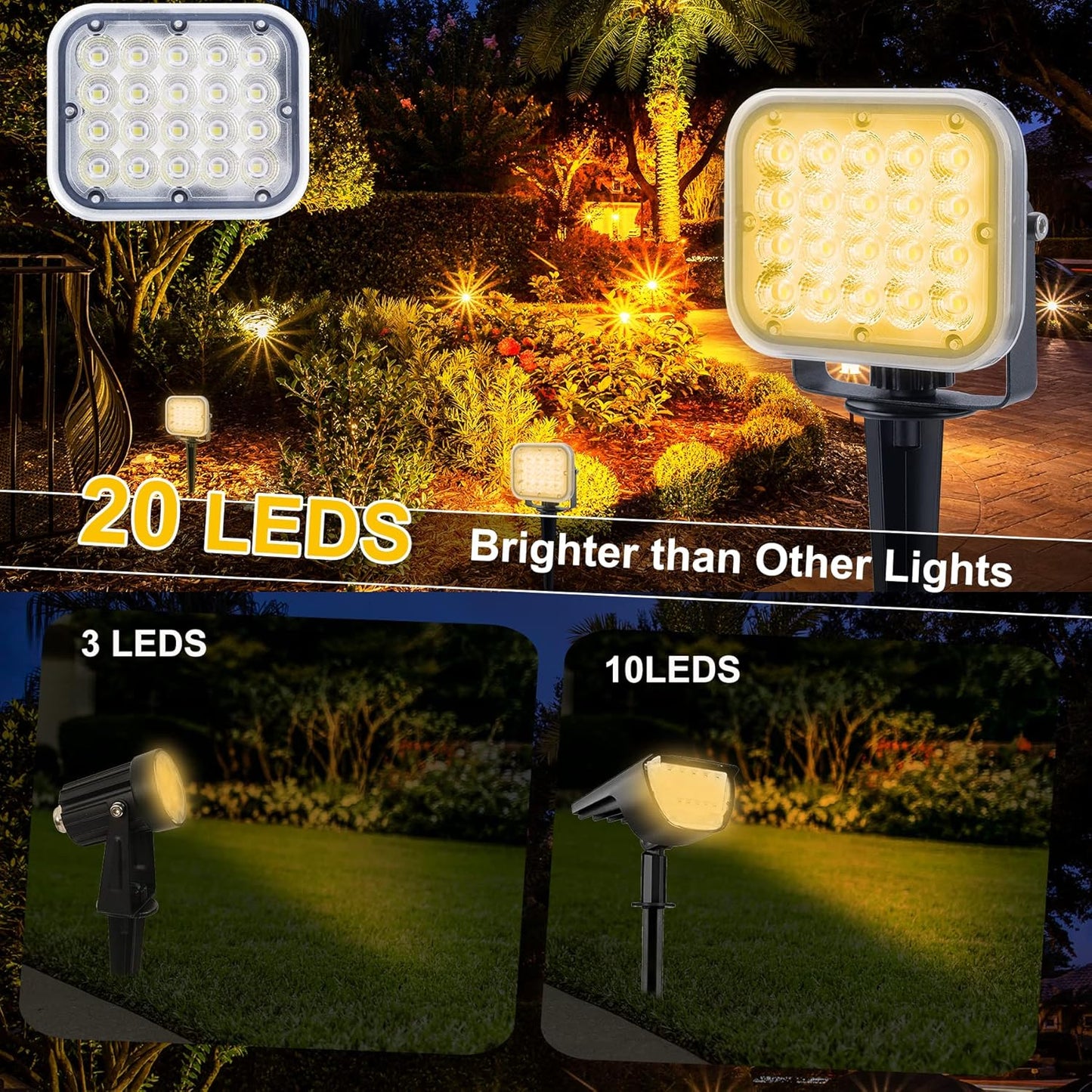 Solar Spot Lights Outdoor, 20 LED IP65 Waterproof Solar Landscape Lights, Dusk-to-Dawn 3000K Warm White Outdoor Light for Yard Garden Driveway Porch Walkway, 4-in-1