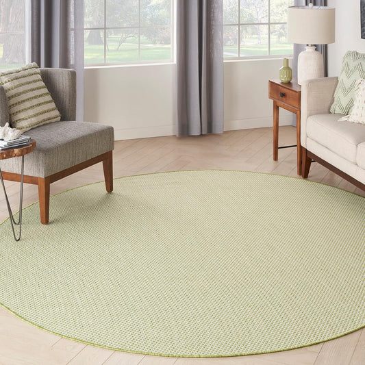 Nourison Home Courtyard Indoor/Outdoor Ivory Green 6' x Round Area Rug, Easy Cleaning, Non Shedding, Bed Room, Living Room, Dining Room, Backyard, Deck, Patio (6 Round)