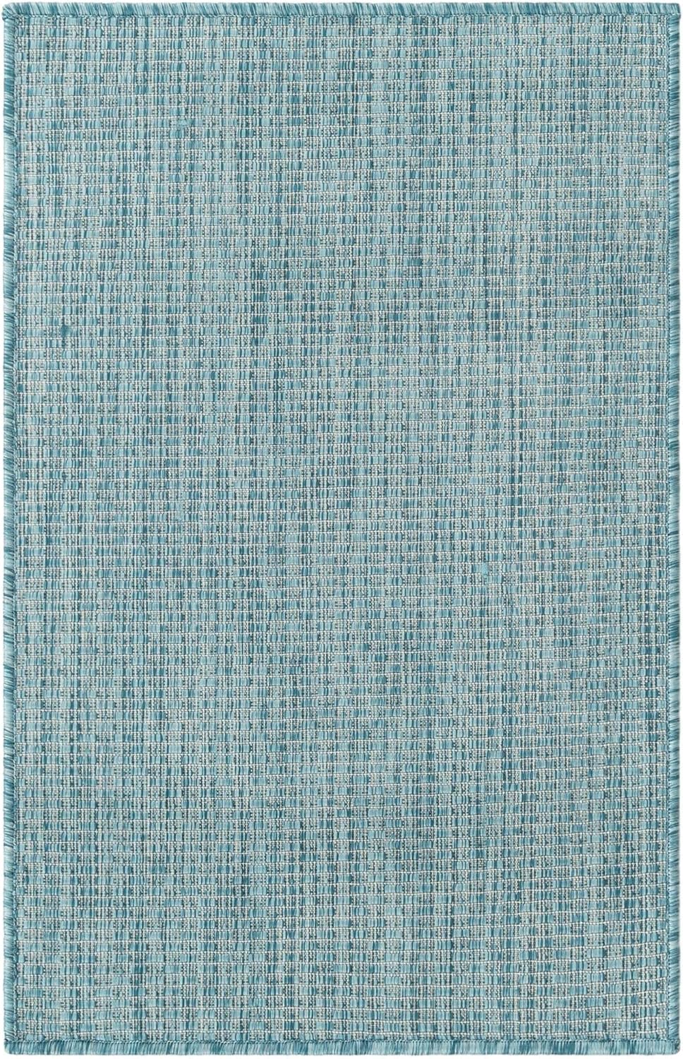 Unique Loom Collection Casual Transitional Solid Heathered Indoor/Outdoor Flatweave Area Rug (2' x 3' 1" Rectangle, Aquamarine/Ivory)