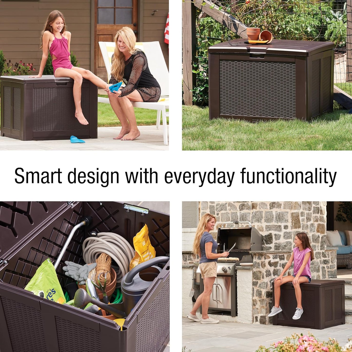 Rubbermaid Medium Resin Outdoor Storage Deck Box (74 Gal) Weather Resistant Brown Deck Organization for Home/Backyard/Pool Chemicals/Toys/Garden Tools/Porch/Patio Cushions