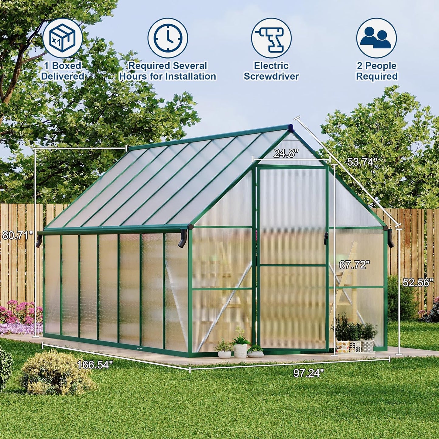 8'X14' Aluminum-Framed Polycarbonate Greenhouse, Heavy Duty Polycarbonate Greenhouse with Quick Setup Structure and Roof Vent, Large Enhanced Aluminum Greenhouses Kit for Outdoors