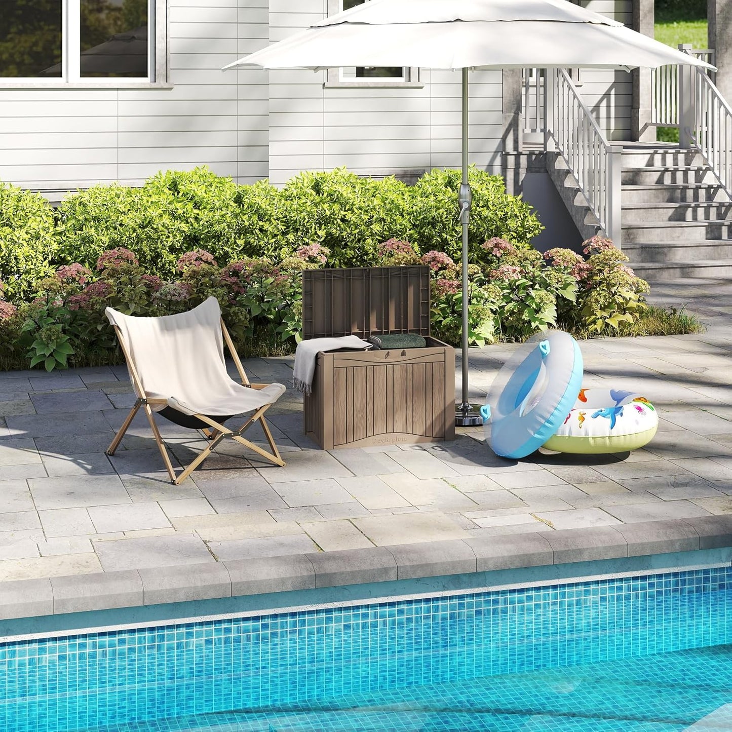 50 Gallon Outdoor Storage Box Waterproof Lockable Resin Deck Box Large, Patio Storage Bin for Pool Accessories Cushion Furniture, Garden Tools, UV-Resistant Outside Delivery Grey