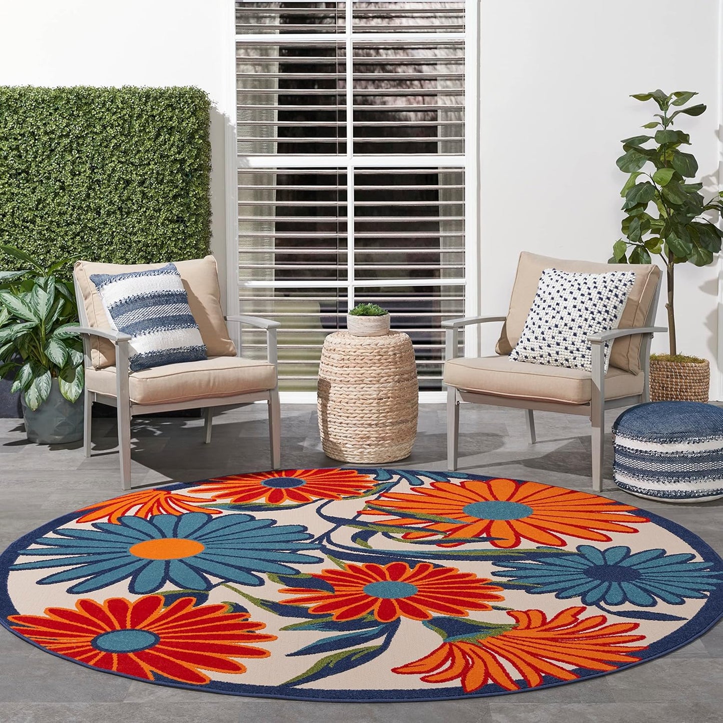 Nourison Home Aloha 8' x Round Multicolor Fabric Contemporary Area Rug (8' Round)