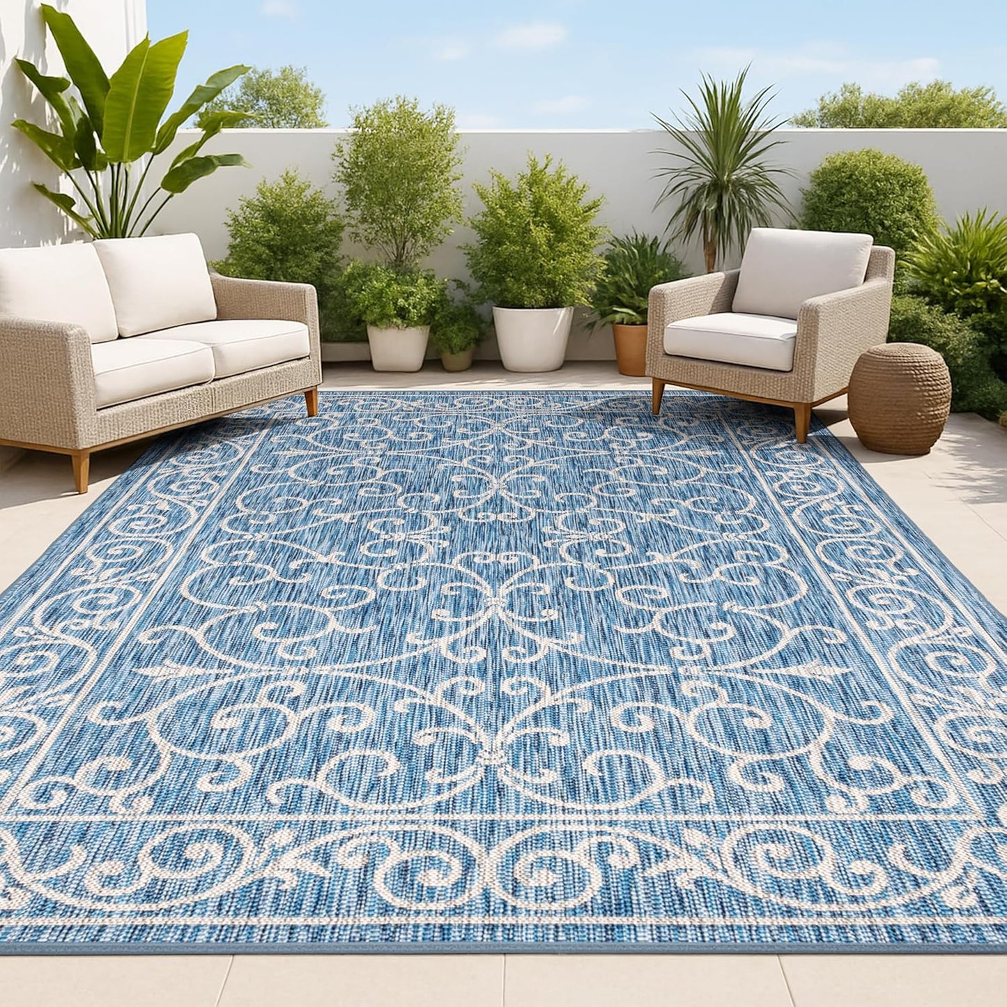 JONATHAN Y SMB106D-5 Charleston Vintage Filigree Textured Weave Indoor/Outdoor Navy/Gray 5 ft. x 8 ft. Area Rug, Classic,Easy Cleaning,HighTraffic,LivingRoom,Backyard, Non Shedding