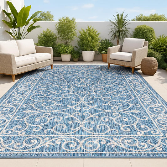 JONATHAN Y SMB106D-5 Charleston Vintage Filigree Textured Weave Indoor/Outdoor Navy/Gray 5 ft. x 8 ft. Area Rug, Classic,Easy Cleaning,HighTraffic,LivingRoom,Backyard, Non Shedding