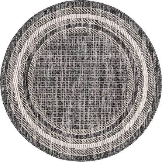 Unique Loom Outdoor Border Collection Area Rug - Soft Border (3' 1" Round, Black/ Ivory)