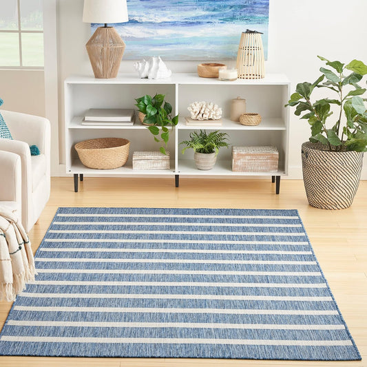 Nourison Home Positano Indoor/Outdoor Navy Ivory 4' x 6' Area -Rug, Easy -Cleaning, Non Shedding, Bed Room, Living Room, Dining Room, Deck, Backyard, Patio (4x6)