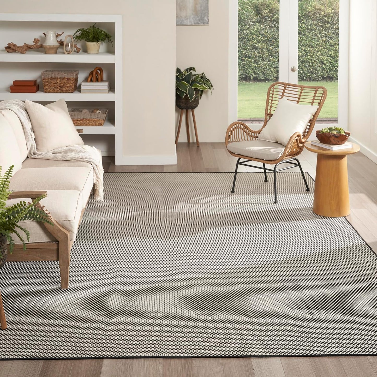 Nourison Home Courtyard Black White 8' x 10' Area Rug - Easy Clean, Non Shedding, Bed Room, Living Room, Dining Room, Kitchen (8' x 10')