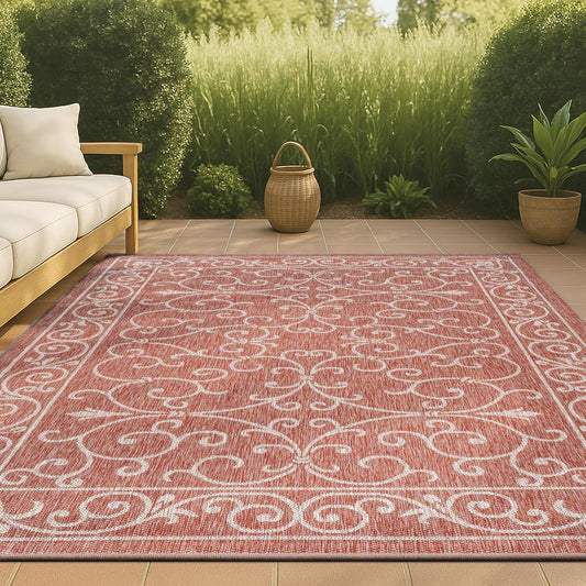 JONATHAN Y SMB106B-4 Charleston Vintage Filigree Textured Weave Indoor/Outdoor Red/Beige 4 ft. x 6 ft. Area Rug, Classic,Easy-Cleaning,HighTraffic,LivingRoom,Backyard, Non Shedding