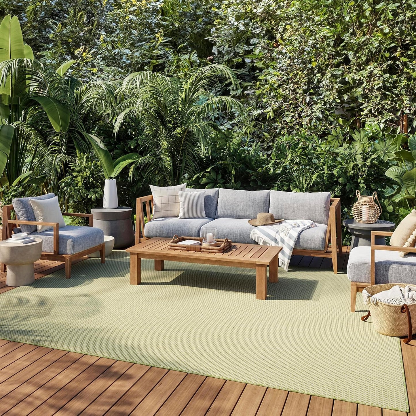 Nourison Courtyard Indoor/Outdoor Ivory Green 8' x 10' Area Rug, Geometric, Easy Cleaning, Non Shedding, Bed Room, Living Room, Dining Room, Deck, Patio, Backyard (8x10)