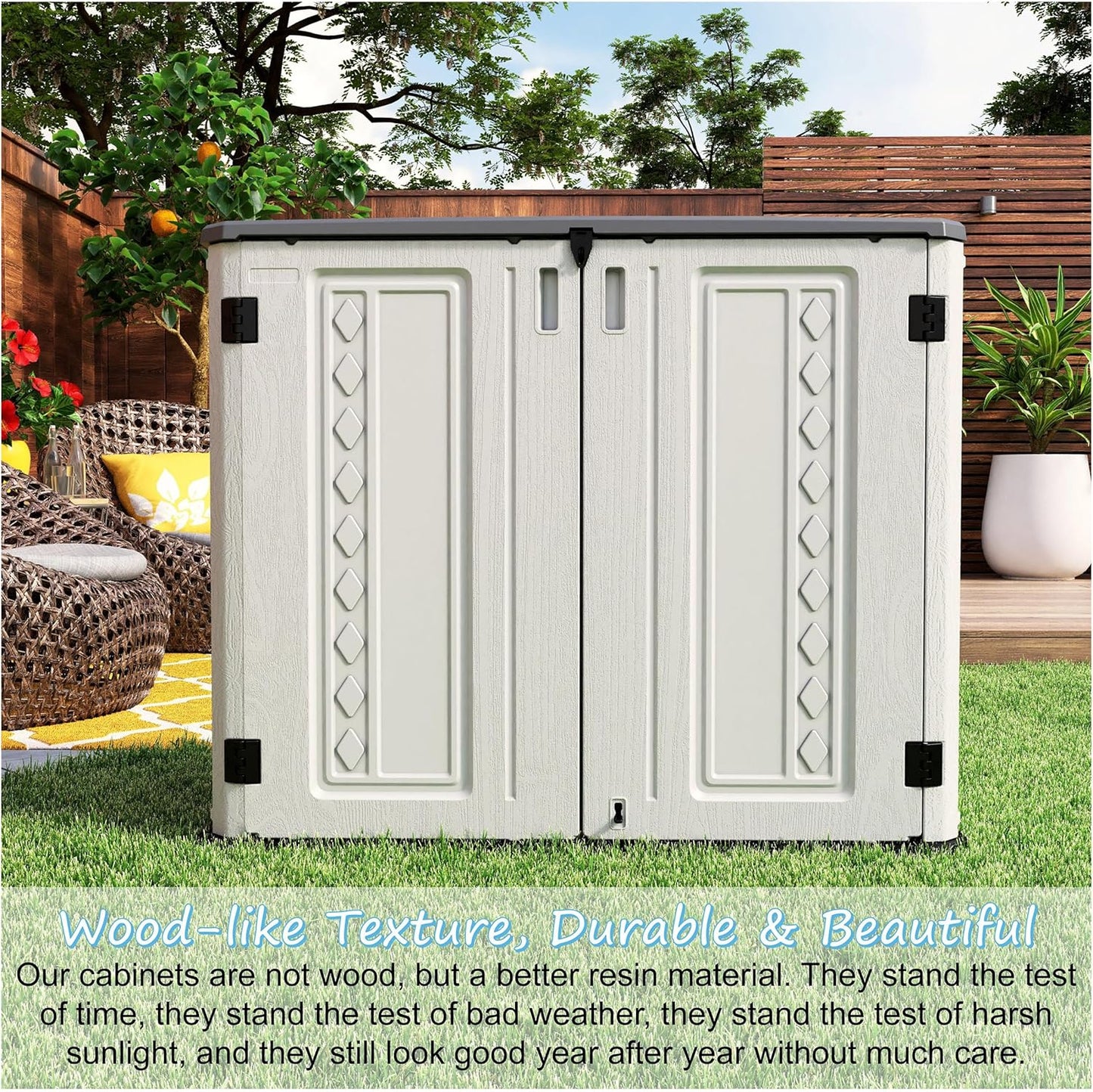 Sheds & Outdoor Storage, 34 Cu.ft Horizontal Storage Sheds Outdoor with Floor, Outdoor Storage Cabinet Waterproof for Garage Storage, Pool Storage, Bike Shed, Garden Shed