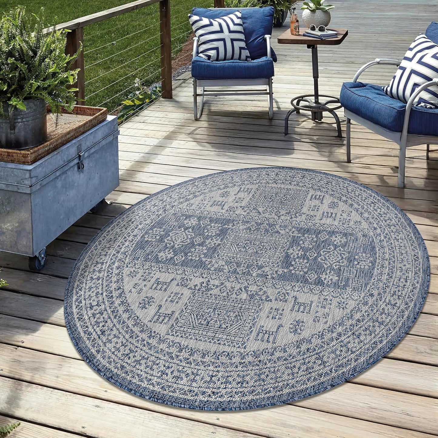Keen Home Design Terrace Outdoor Round Rug - 5ft Round Washable Indoor/Outdoor Rug for Patio, Kitchen, Balcony, Beach, Garden, Deck and Porch, Size: 5'3" Round