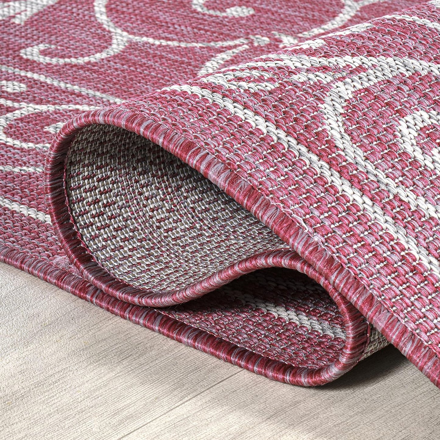 JONATHAN Y SMB106J-4 Charleston Vintage Filigree Textured Weave Indoor Outdoor Area Rug, Classic Traditional Easy-Cleaning,Bedroom,Kitchen,Backyard,Patio,Non Shedding, 4 X 6, Fuchsia/Light Gray