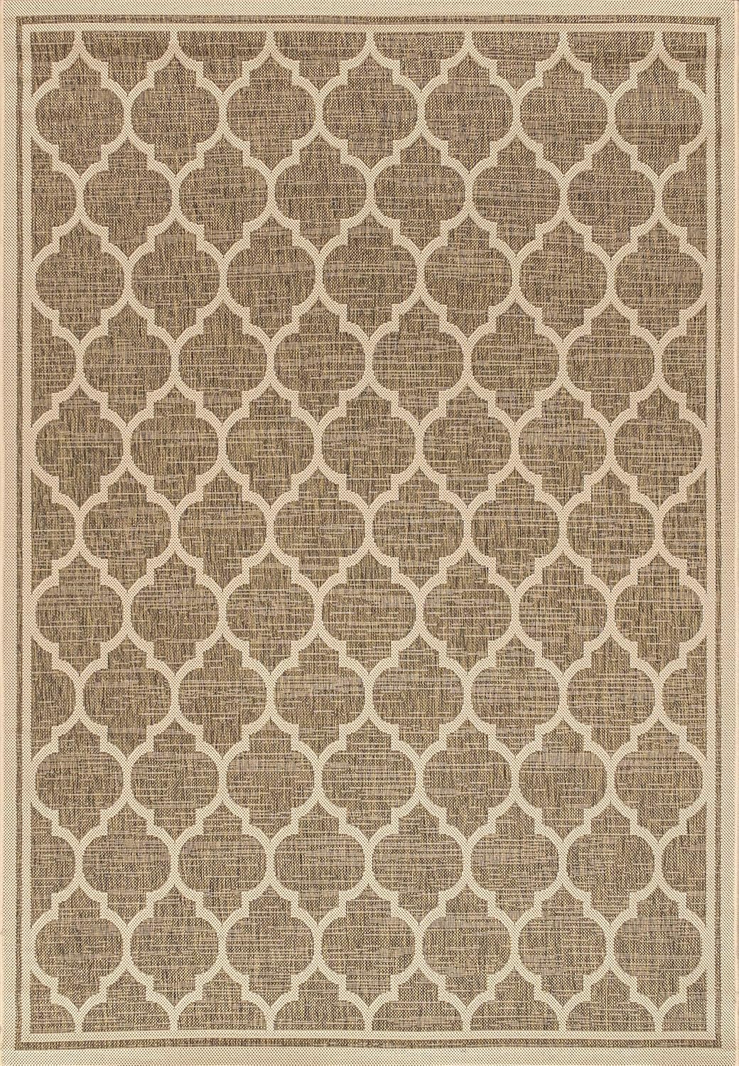 Eyely BMS109A-5 Santa Monica Trebol Moroccan Trellis Textured Weave Indoor/Outdoor Area Rug Coastal;Bohemian, Bedroom, Backyard, Patio, Easy-Cleaning, Non-Shedding, 5 X 8, Brown/Beige