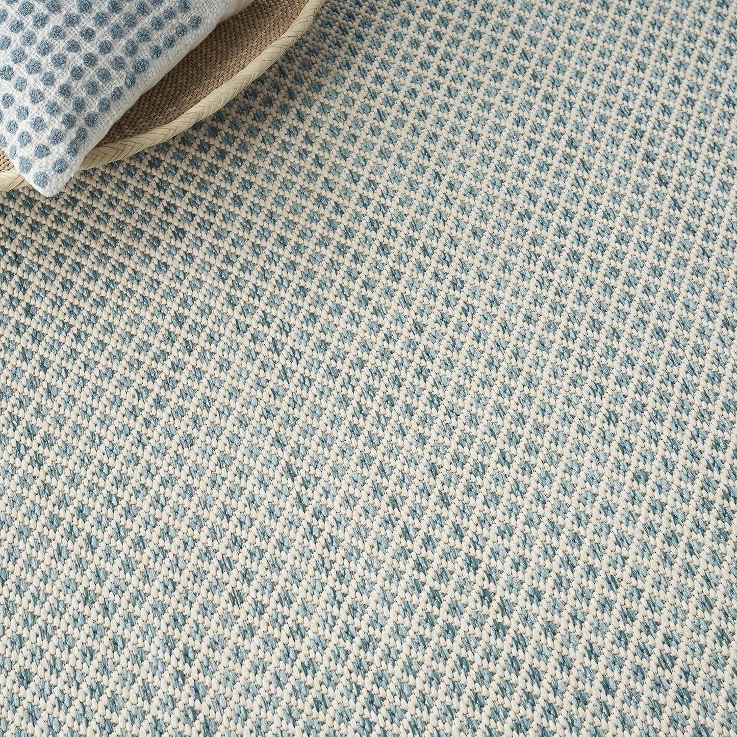 Nourison Home Courtyard 60" x 84" Fabric Indoor/Outdoor Rug in Ivory Aqua