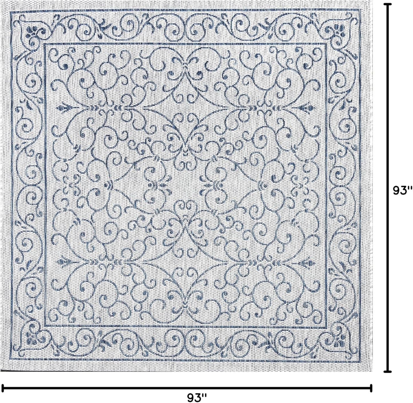 JONATHAN Y SMB106C-8SQ Charleston Vintage Filigree Textured Weave Gray/Navy 8' Square Indoor/Outdoor Area Rug, Pet Friendly, Non-Shedding, Stain Resistant, Easy-Cleaning for Backyard, Patio, Porch