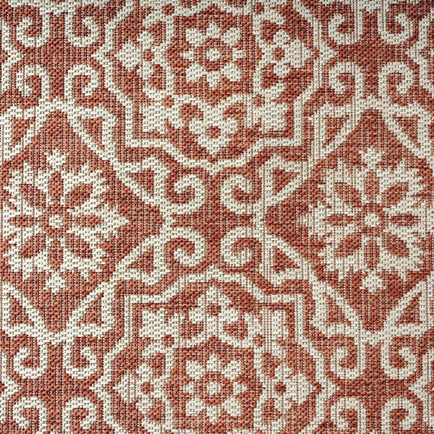 Nicole Miller New York Patio Country Julia Transitional Geometric Indoor/Outdoor Area Rug, Terracotta/Ivory, 5'2"x7'2"