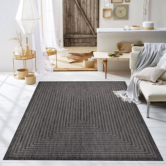Adiva Rugs Outdoor Indoor Area Rug, Weather Resistant, Easy to Clean, Stain Resistant Floor Mat for Dining Room, Backyard, Deck, Patio (Pebble Weiss, 2'6" x 7')