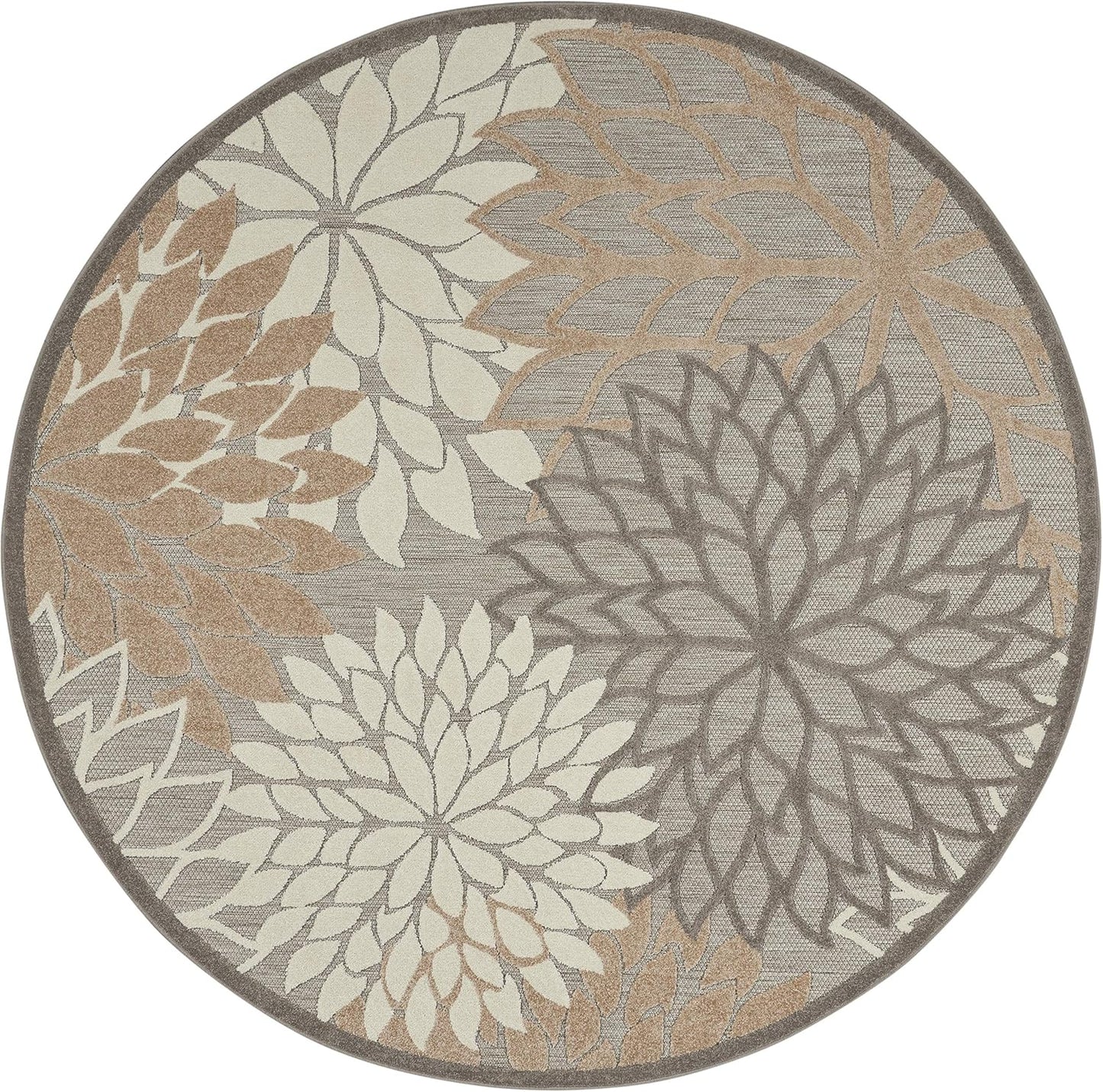 Nourison Aloha Indoor/Outdoor Area Rug 4', Natural, Round Tropical Botanical Easy -Cleaning Non Shedding Bed Room Living Room Dining Room Deck Backyard Patio