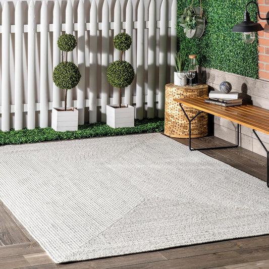 nuLOOM 6' Square Solid Hand Braided Indoor/Outdoor Area Rug, Pet-Friendly, High Traffic, Weather Resistant, for Patio, Balcony, Bedroom, Living Room, Dining Room, Wynn Ivory