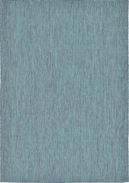 Unique Loom Collection Casual Transitional Solid Heathered Indoor/Outdoor Flatweave Area Rug (7' 1" x 10' Rectangle, Teal/Navy Blue)