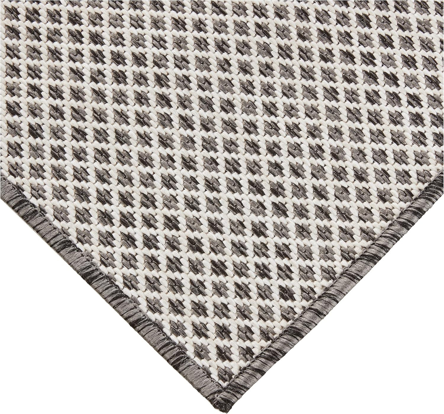 Nourison Courtyard Indoor/Outdoor Ivory Charcoal 3' x 5' Area Rug, Geometric, Easy Cleaning, Non Shedding, Bed Room, Living Room, Dining Room, Deck, Patio, Backyard (3x5)