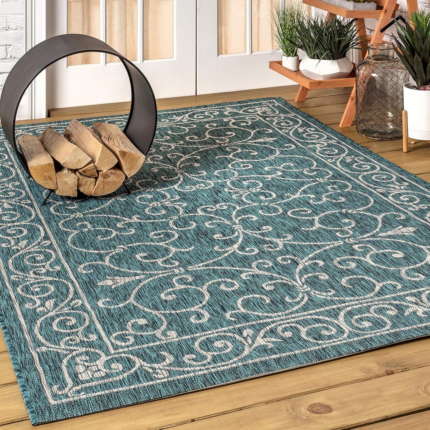 JONATHAN Y SMB106F-5 Charleston Vintage Filigree Textured Weave Indoor/Outdoor Teal/Gray 5 ft. x 8 ft. Area Rug, Classic,Easy Cleaning,HighTraffic,LivingRoom,Backyard, Non Shedding