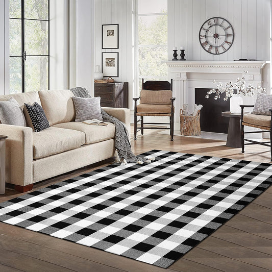 IOHOUZE Buffalo Plaid Rug 5x8 Ft Indoor Outdoor Rug, Washable Rugs for Living Room, Spring Summer Welcome Mats Outdoor, Black White Rug for Farmhouse/Entryway/Home Entrance