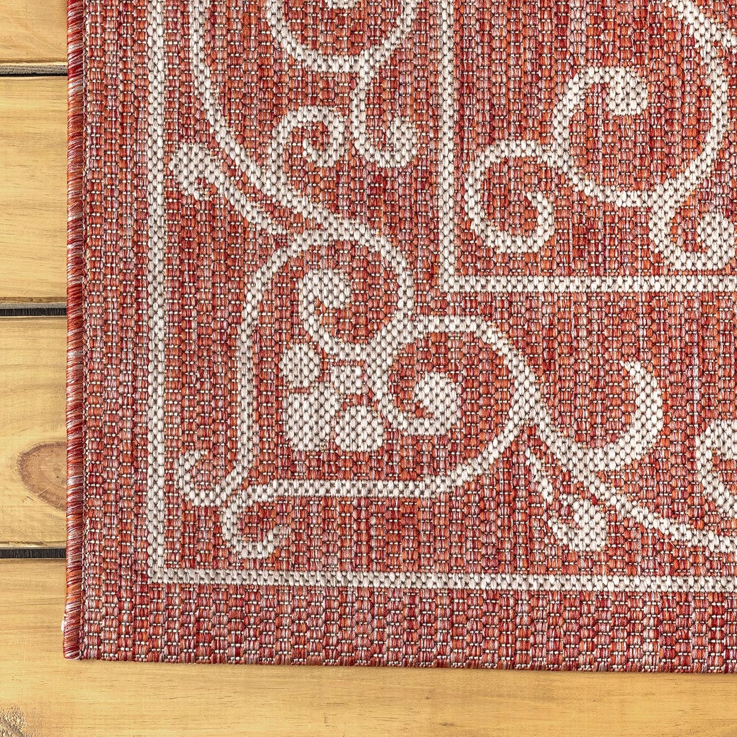 JONATHAN Y SMB106B-9SQ Charleston Vintage Filigree Textured Weave Red/Beige 9' Square Indoor/Outdoor Area Rug, Pet Friendly, Non-Shedding, Stain Resistant, Easy-Cleaning for Backyard, Patio, Porch