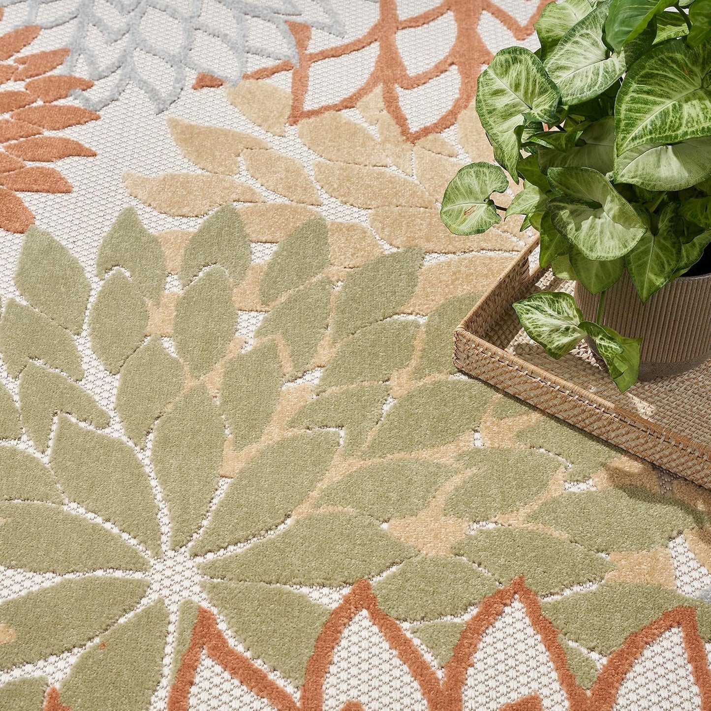 Nourison Home Aloha Indoor-Outdoor Ivory Multicolor 5'3" x 7'5" Area Rug, Easy Cleaning, Non Shedding, Bed Room, Living Room, Dining Room, Backyard, Deck, Patio (5x7)