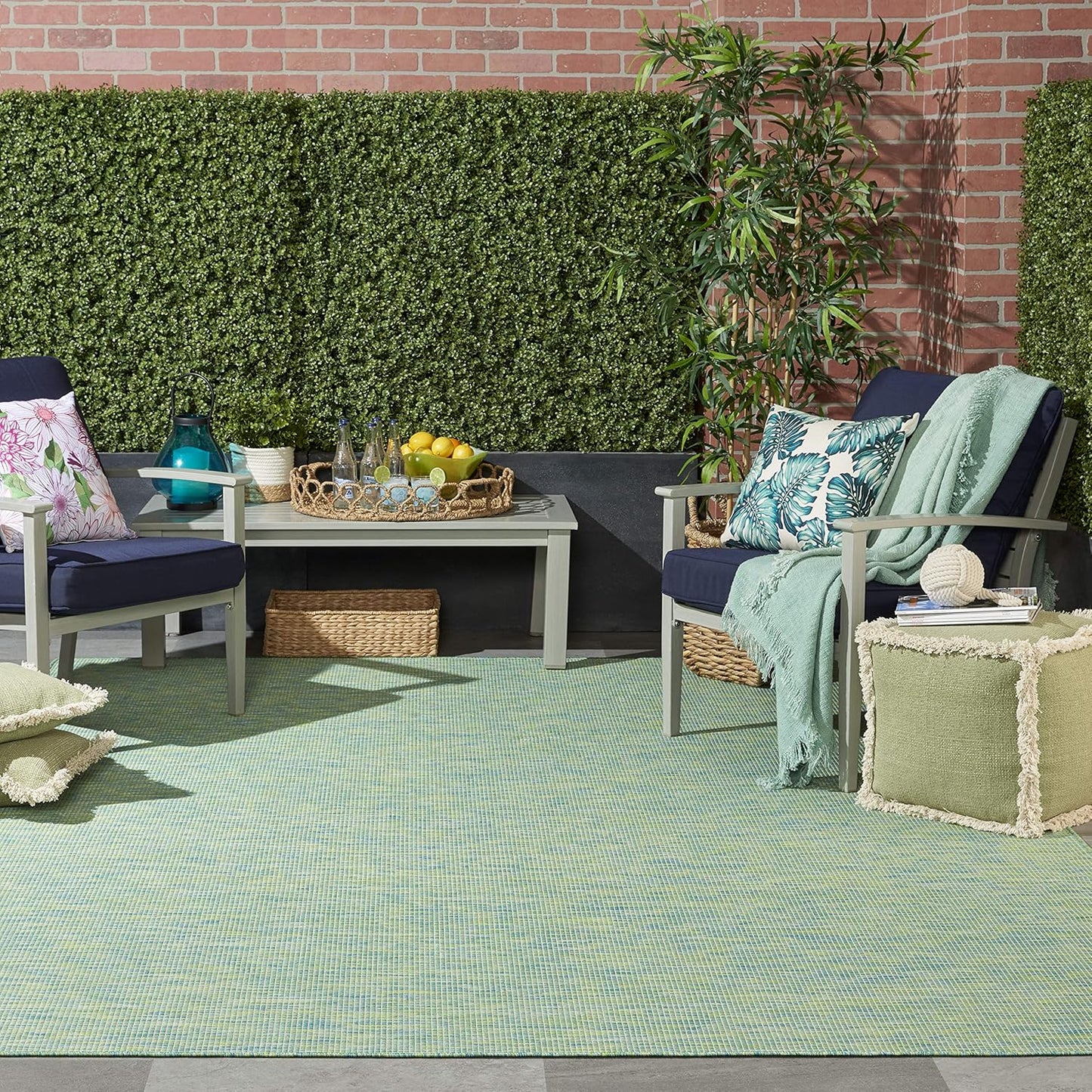 Nourison Positano Indoor/Outdoor Blue/Green 8' x 10' Area Rug, Easy Cleaning, Non Shedding, Bed Room, Living Room, Dining Room, Backyard, Deck, Patio (8x10)