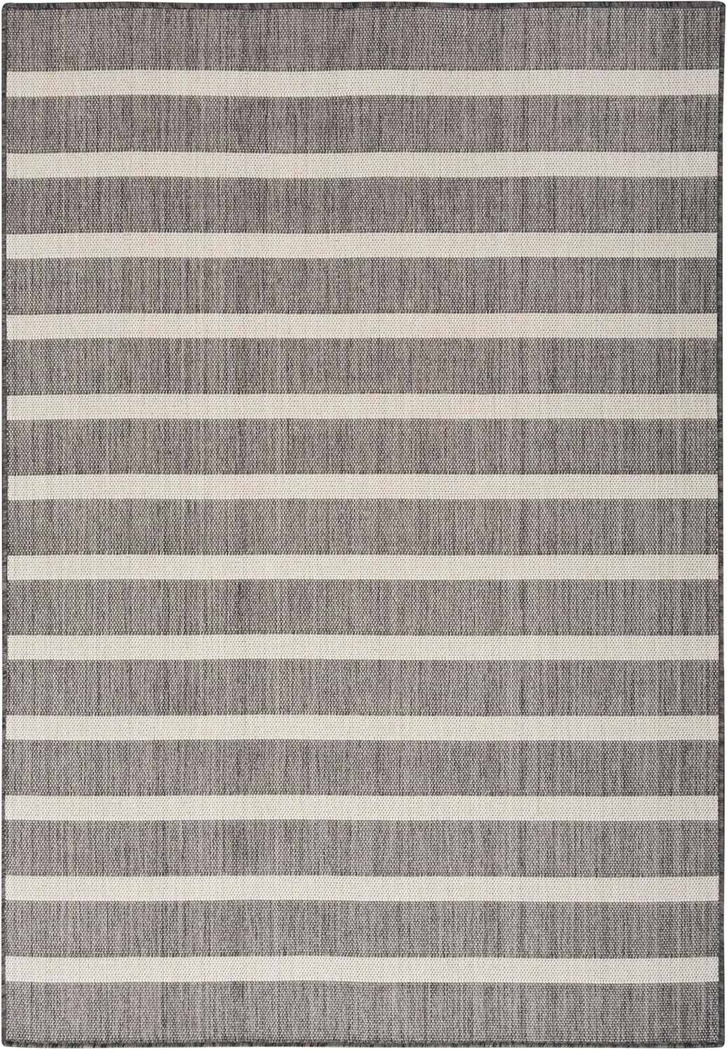 Nourison Home Positano 7' x 10' Indoor/Outdoor Charcoal Striped Area Rug, Easy Cleaning, Non Shedding, Bedroom, Living Room, Dining Room, Deck, Backyard, Patio