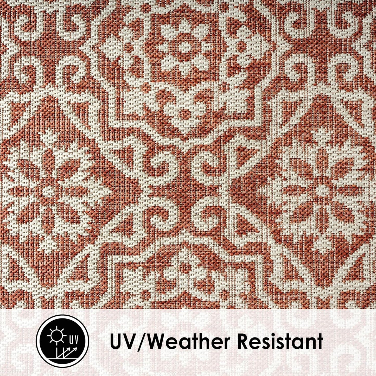 Nicole Miller New York Patio Country Julia Transitional Geometric Indoor/Outdoor Area Rug, Terracotta/Ivory, 5'2"x7'2"