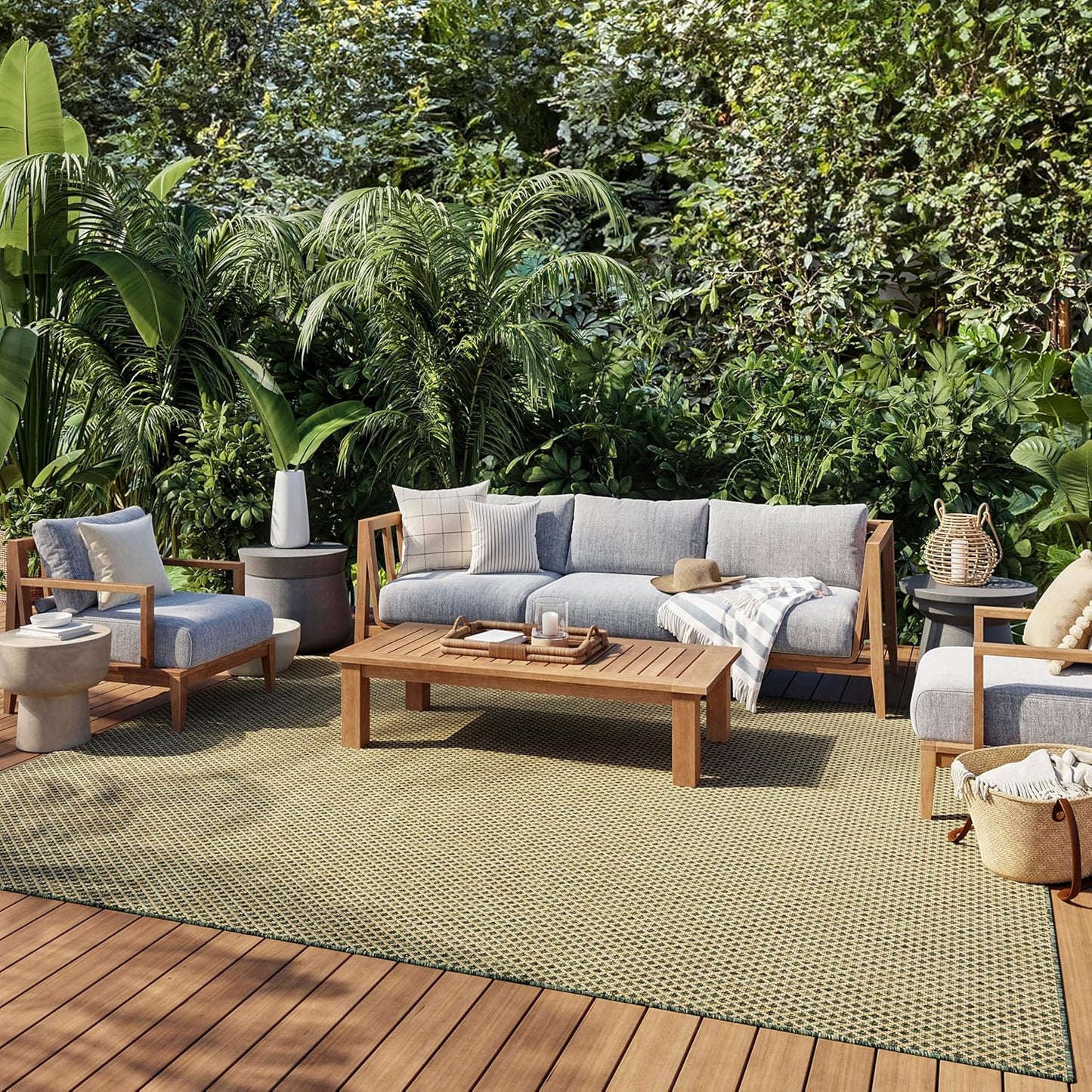 Nourison Home Courtyard Green 8' x 10' Area Rug - Easy Clean, Non Shedding, Bed Room, Living Room, Dining Room, Kitchen (8' x 10')