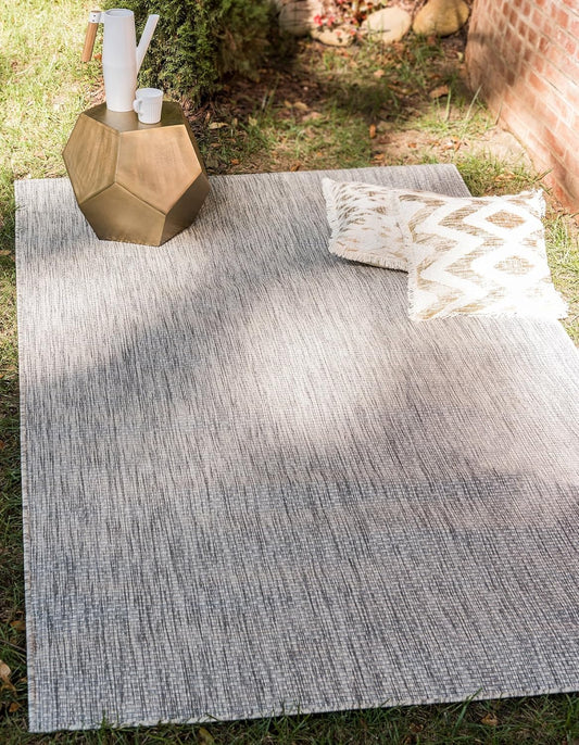 Unique Loom Collection Casual Transitional Solid Heathered Indoor/Outdoor Flatweave Area Rug (5' 3" x 8' Rectangle, Light Gray/Ivory)
