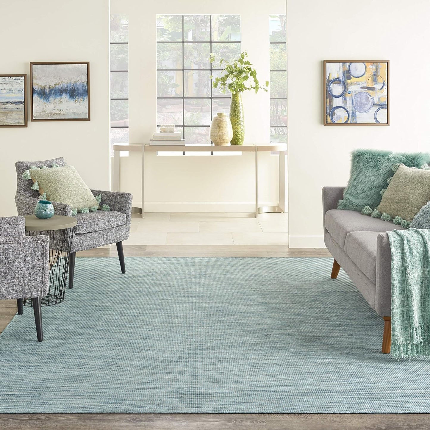Nourison Home Positano 8' x 10' Aqua Fabric Modern Area Rug (8' x 10')