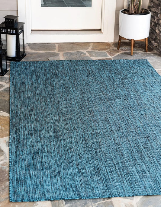 Unique Loom Collection Casual Transitional Solid Heathered Indoor/Outdoor Flatweave Area Rug (5' 3" x 8' Rectangle, Teal/Navy Blue)