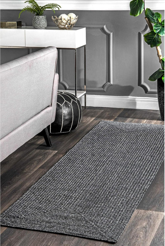 nuLOOM 2' x 16' Solid Hand Braided Indoor/Outdoor Area Rug, Pet-Friendly, High Traffic, Weather Resistant, for Patio, Balcony, Bedroom, Living, Dining Room, Wynn Charcoal