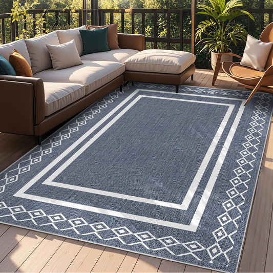 Outdoor Patio Rug, Outside Rectangular Carpet, Moroccan Geometric Rugs, Washable Large Indoor Outdoor Rug 8x10 Mats for RV, Picnic, Backyard, Deck, Balcony, Porch, Beach