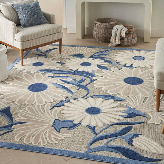 Nourison Aloha 5' x 8' Blue Gray Fabric Contemporary Area Rug (5' x 8')