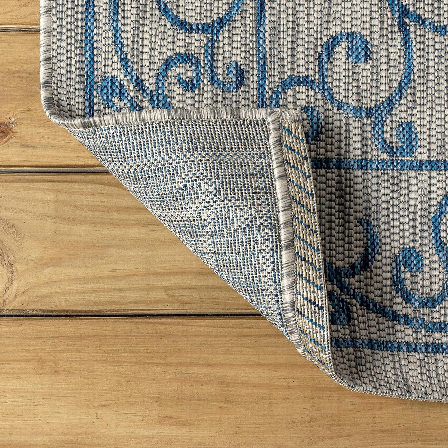 JONATHAN Y SMB106C-4R Charleston Vintage Filigree Textured Weave Gray/Navy 4' Round Indoor/Outdoor Area Rug, Pet Friendly, Non-Shedding, Stain Resistant, Easy-Cleaning for Backyard, Patio, Porch